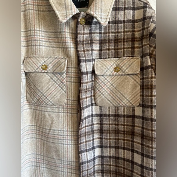 ASOS DESIGN Plaid Oversize Men Jacket BROWN Size Medium - Picture 3 of 4